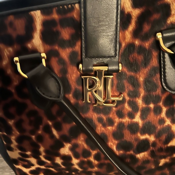 Ralph Lauren Carrington Bethany Medium Leopard Leather Satchel Purse - Picture 3 of 12